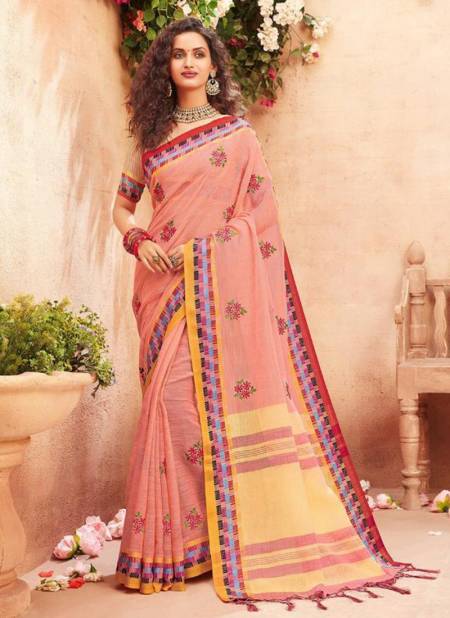 Pink Colour STYLEWELL ANOKHI Fancy Designer Festive Wear Jacquard Linen Exclusive Embroidery Stylish Saree Collection 752